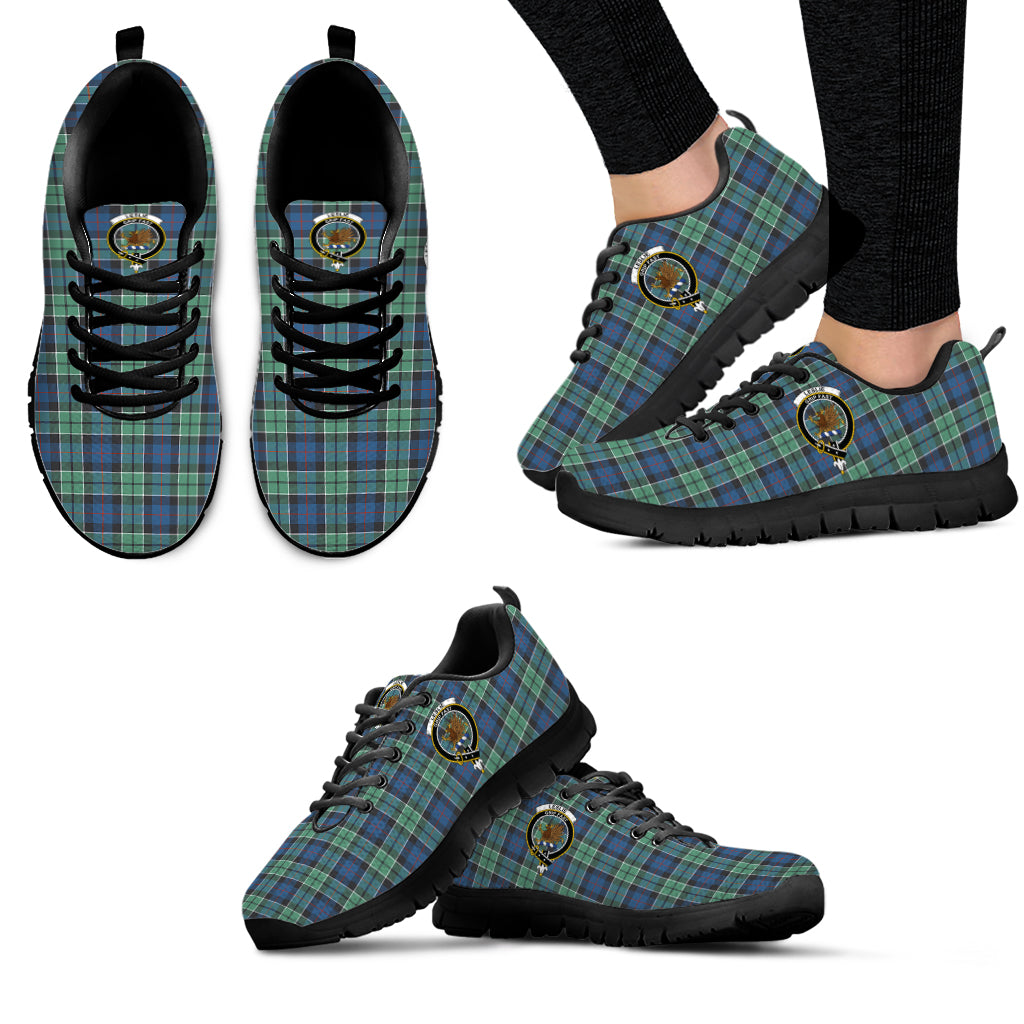 Leslie Hunting Ancient Tartan Sneakers with Family Crest - Tartan Vibes Clothing