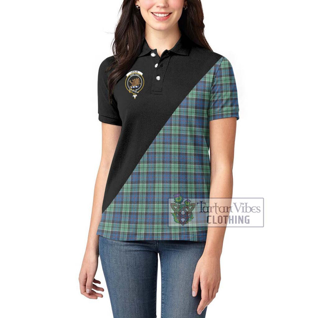 Leslie Hunting Ancient Tartan Women's Polo Shirt with Family Crest and Military Logo Style - Tartanvibesclothing Shop