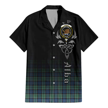 Leslie Hunting Ancient Tartan Short Sleeve Button Up Shirt Featuring Alba Gu Brath Family Crest Celtic Inspired