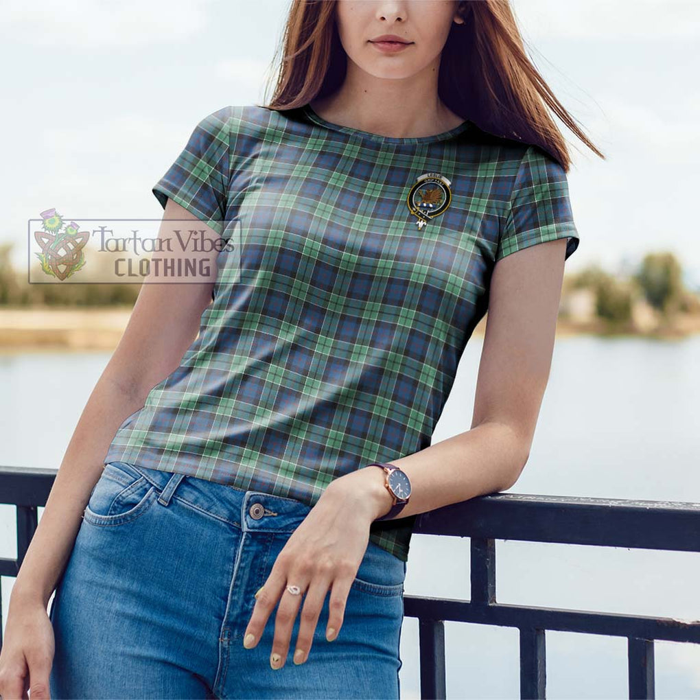 Leslie Hunting Ancient Tartan Cotton T-Shirt with Family Crest Women's Shirt - Tartanvibesclothing Shop