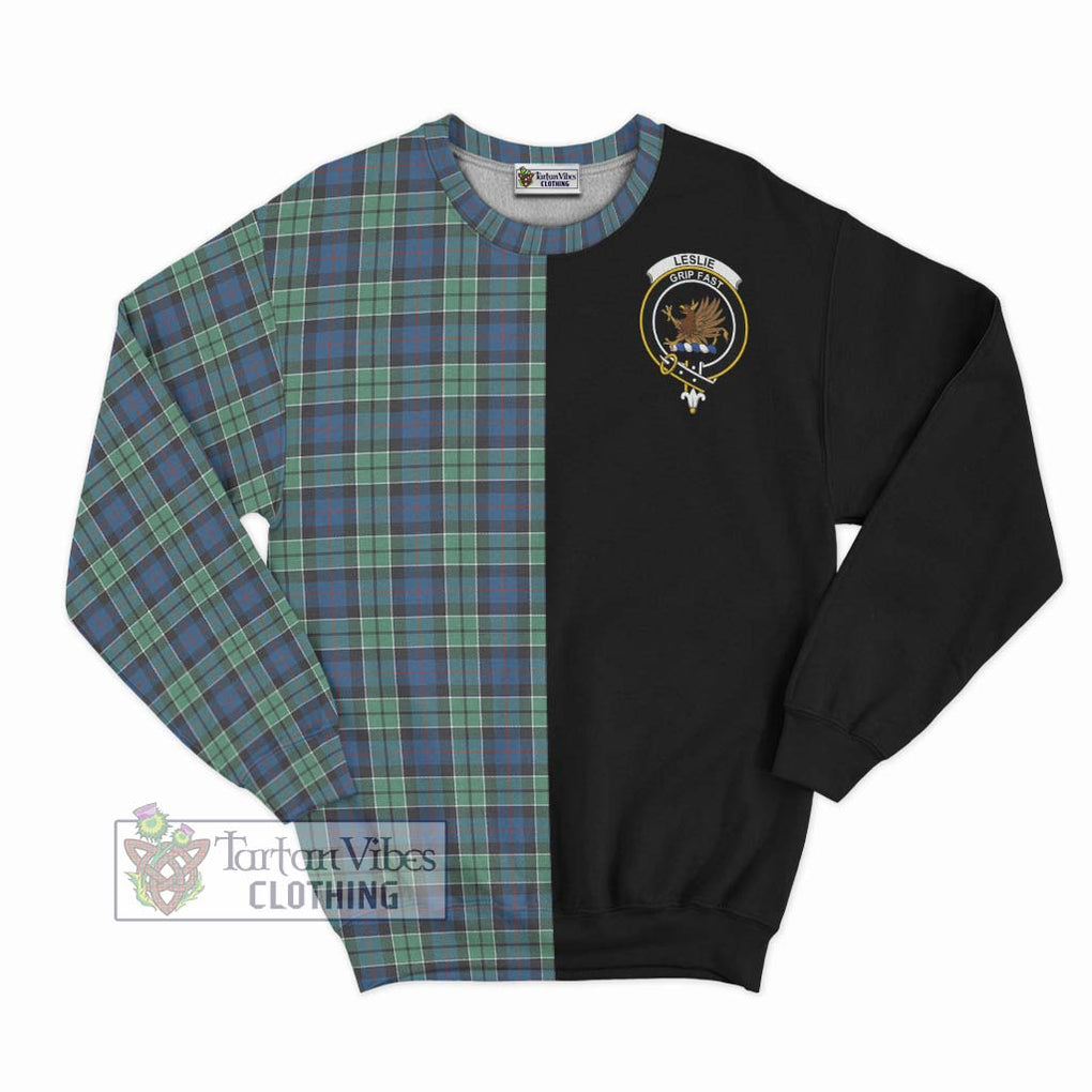 Leslie Hunting Ancient Tartan Sweatshirt with Family Crest and Half Of Me Style - Tartanvibesclothing Shop