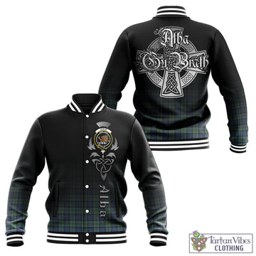 Leslie Hunting Ancient Tartan Baseball Jacket Featuring Alba Gu Brath Family Crest Celtic Inspired