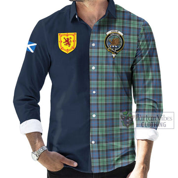 Leslie Hunting Ancient Tartan Long Sleeve Button Shirt Alba with Scottish Lion Royal Arm Half Style