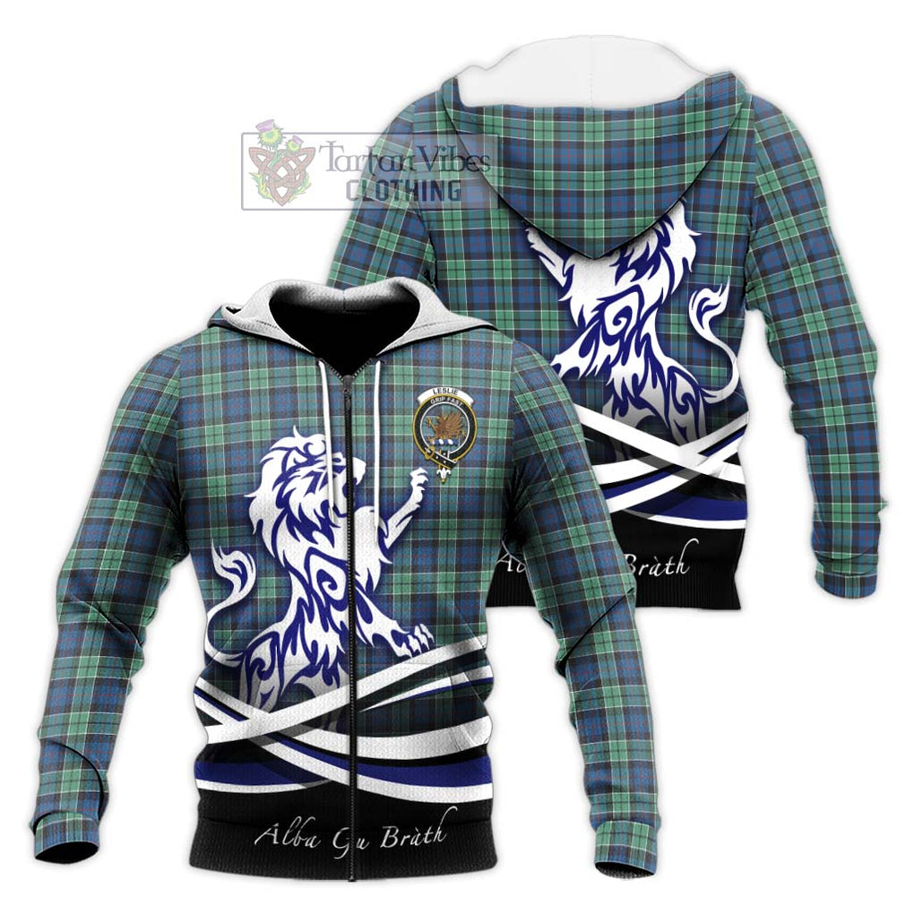 Leslie Hunting Ancient Tartan Knitted Hoodie with Alba Gu Brath Regal Lion Emblem Unisex Knitted Zip Hoodie - Tartanvibesclothing Shop