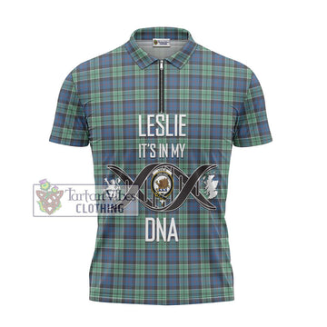 Leslie Hunting Ancient Tartan Zipper Polo Shirt with Family Crest DNA In Me Style