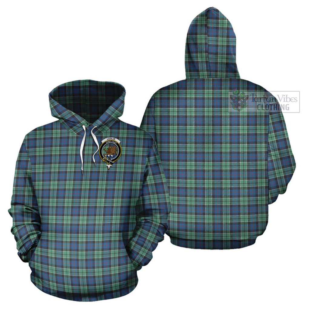 Leslie Hunting Ancient Tartan Cotton Hoodie with Family Crest Pullover Hoodie - Tartan Vibes Clothing