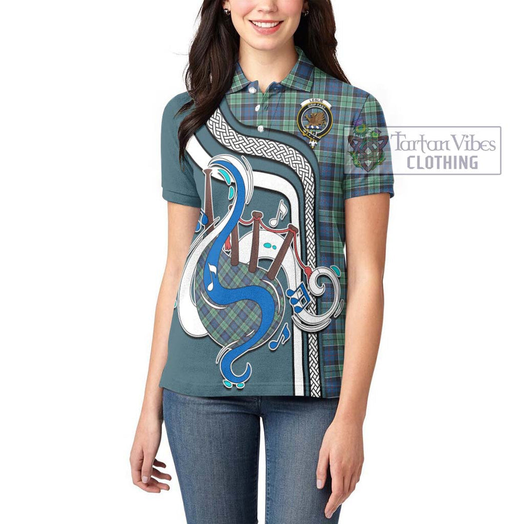 Leslie Hunting Ancient Tartan Women's Polo Shirt with Epic Bagpipe Style - Tartanvibesclothing Shop