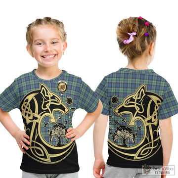 Leslie Hunting Ancient Tartan Kid T-Shirt with Family Crest Celtic Wolf Style