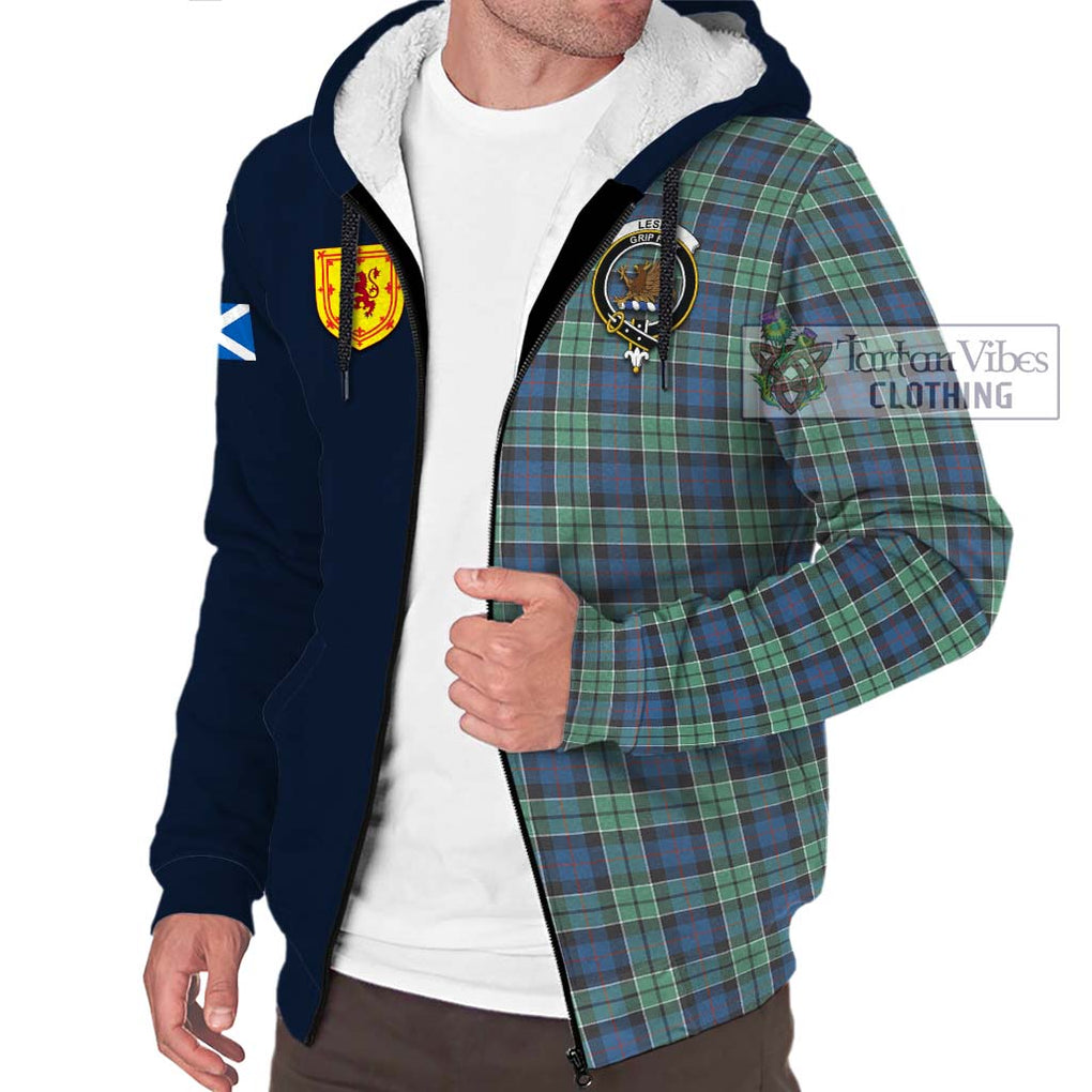 Tartan Vibes Clothing Leslie Hunting Ancient Tartan Sherpa Hoodie with Scottish Lion Royal Arm Half Style