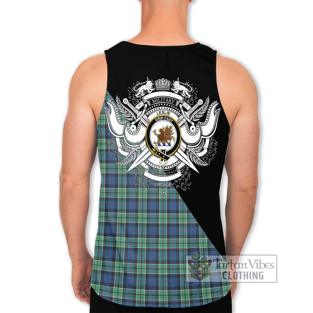 Leslie Hunting Ancient Tartan Men's Tank Top with Family Crest and Military Logo Style - Tartanvibesclothing Shop