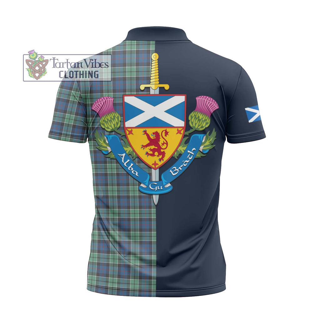 Tartan Vibes Clothing Leslie Hunting Ancient Tartan Zipper Polo Shirt with Scottish Lion Royal Arm Half Style