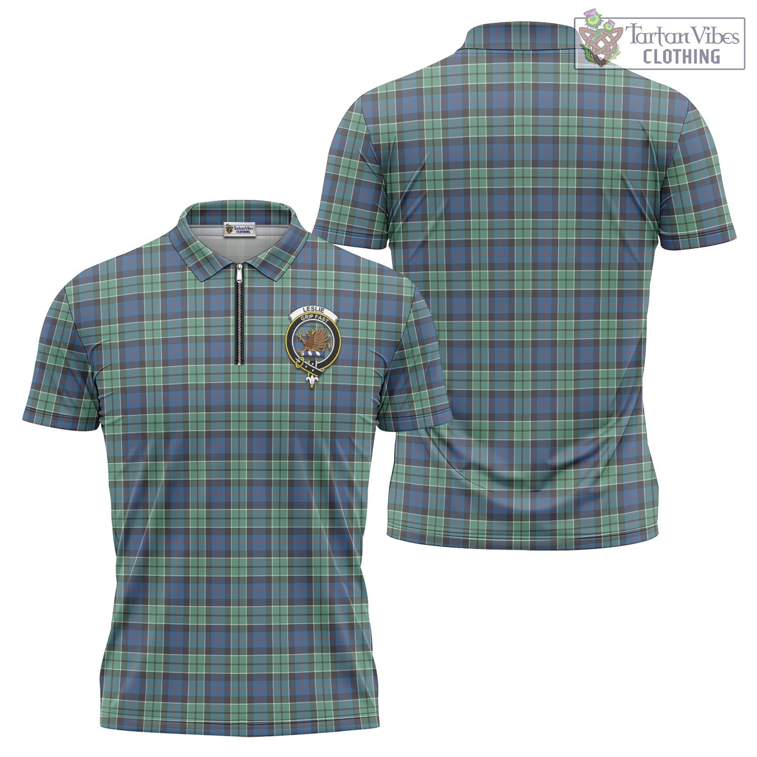 Tartan Vibes Clothing Leslie Hunting Ancient Tartan Zipper Polo Shirt with Family Crest