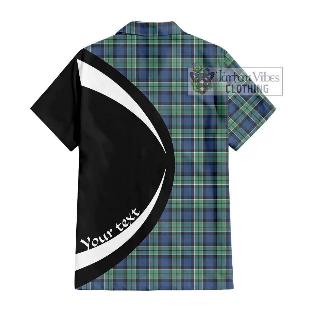 Leslie Hunting Ancient Tartan Short Sleeve Button Up with Family Crest Circle Style - Tartan Vibes Clothing