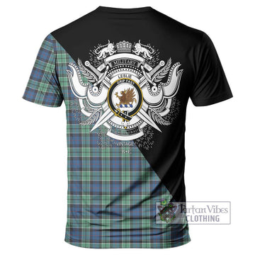 Leslie Hunting Ancient Tartan T-Shirt with Family Crest and Military Logo Style