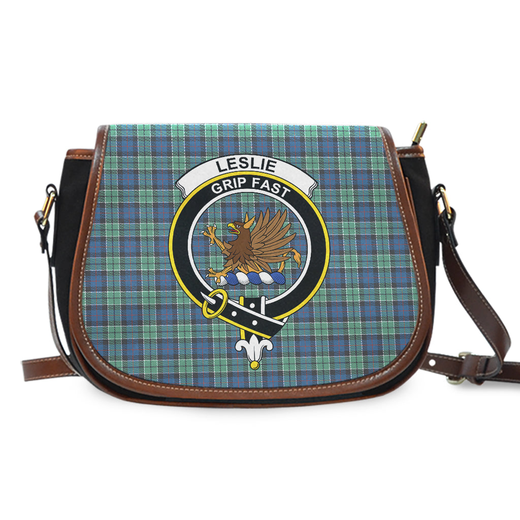 Leslie Hunting Ancient Tartan Saddle Bag with Family Crest - Tartan Vibes Clothing