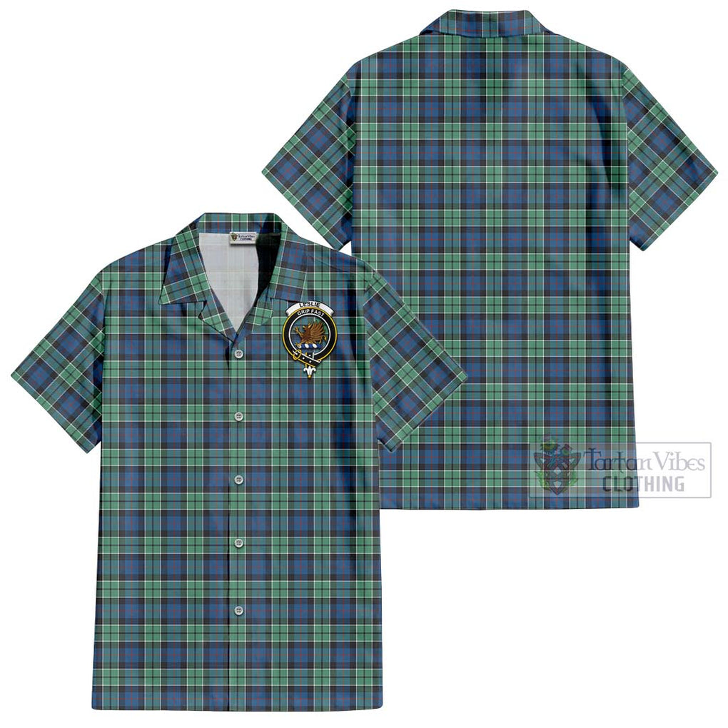 Leslie Hunting Ancient Tartan Cotton Hawaiian Shirt with Family Crest Kid - Tartan Vibes Clothing