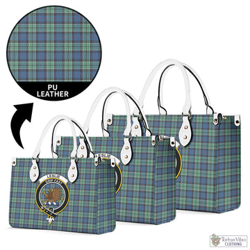 Leslie Hunting Ancient Tartan Luxury Leather Handbags with Family Crest