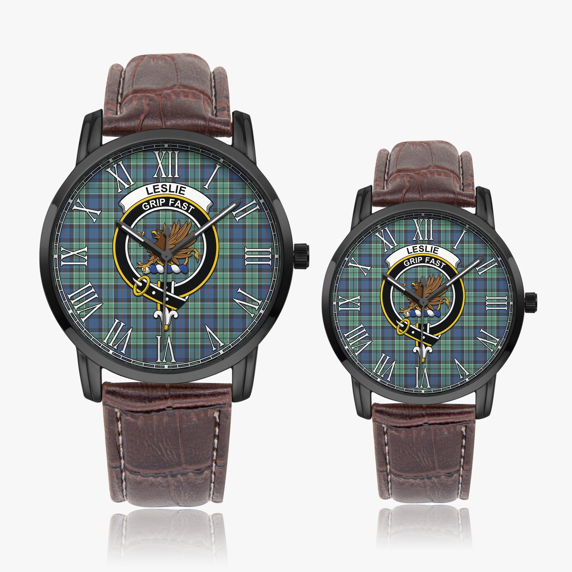 Leslie Hunting Ancient Tartan Family Crest Leather Strap Quartz Watch - Tartanvibesclothing