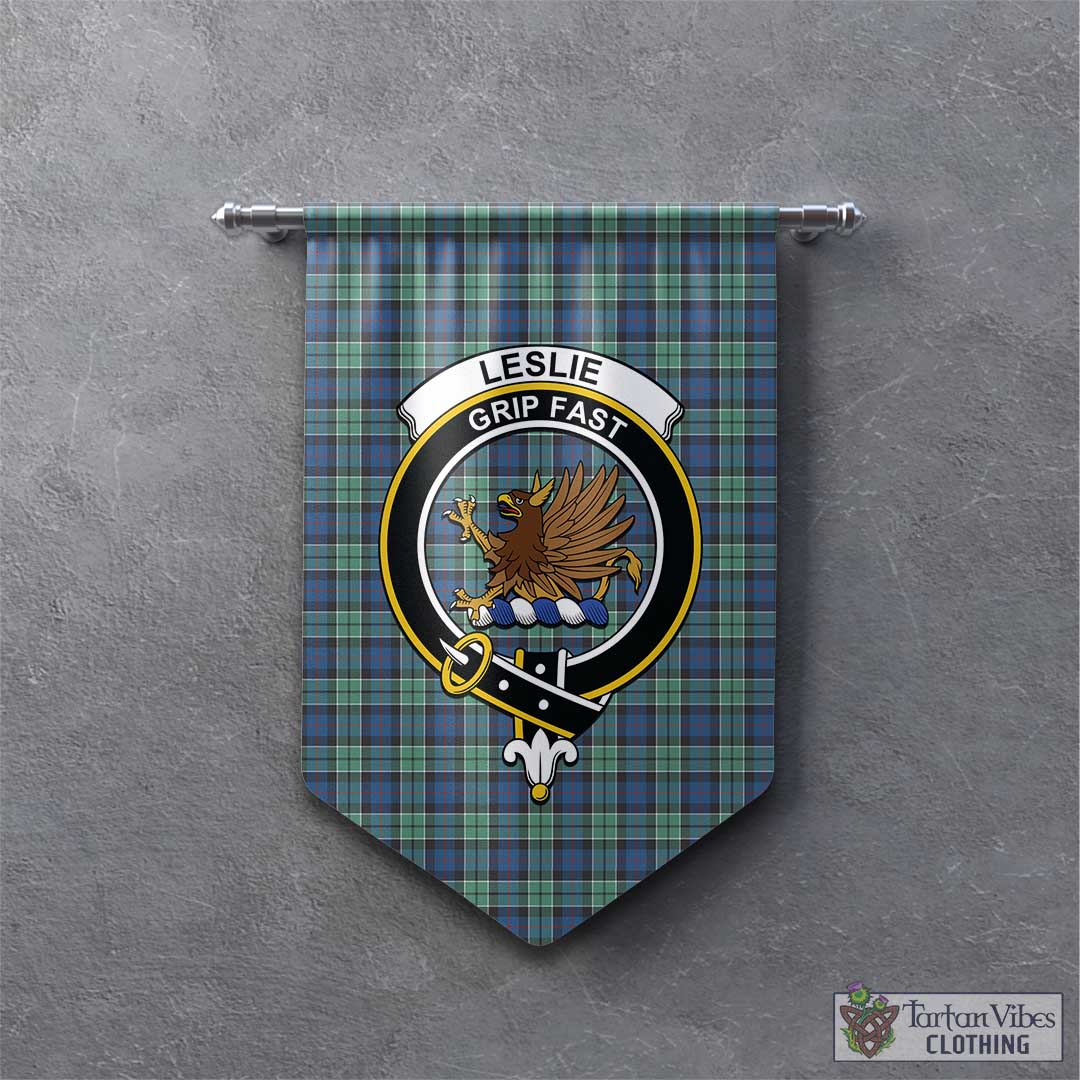 Tartan Vibes Clothing Leslie Hunting Ancient Tartan Gonfalon, Tartan Banner with Family Crest