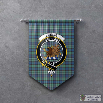 Leslie Hunting Ancient Tartan Gonfalon, Tartan Banner with Family Crest