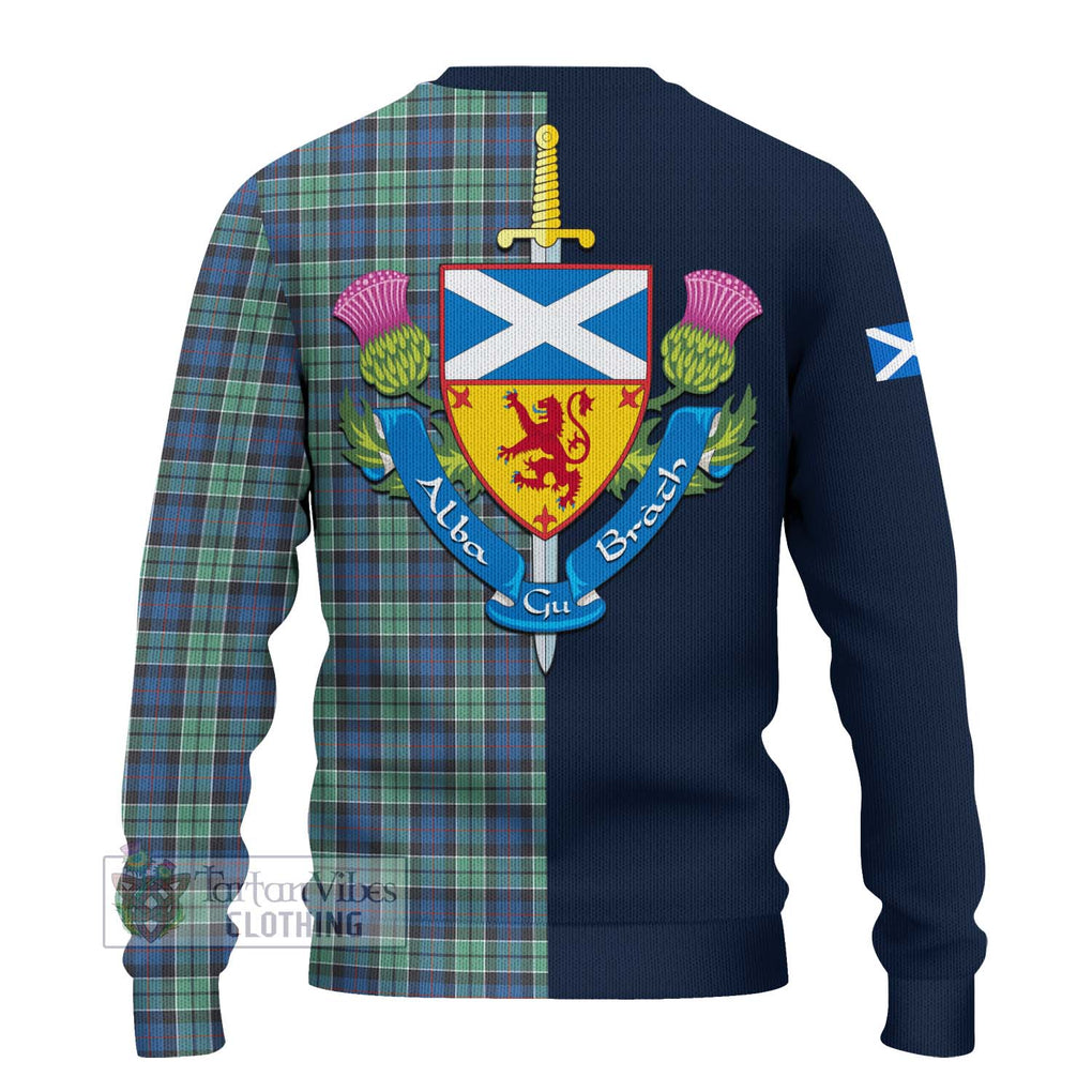 Tartan Vibes Clothing Leslie Hunting Ancient Tartan Knitted Sweater with Scottish Lion Royal Arm Half Style