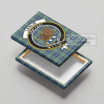 Leslie Hunting Ancient Tartan Canvas Print Wall Art with Family Crest