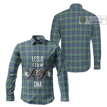 Leslie Hunting Ancient Tartan Long Sleeve Button Shirt with Family Crest DNA In Me Style