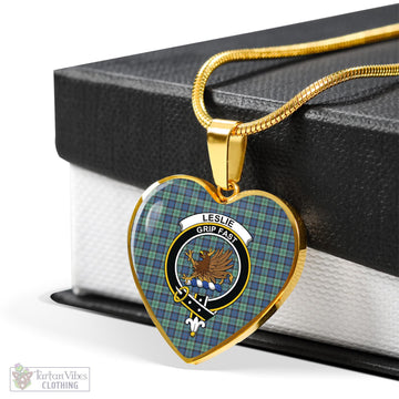 Leslie Hunting Ancient Tartan Heart Necklace with Family Crest