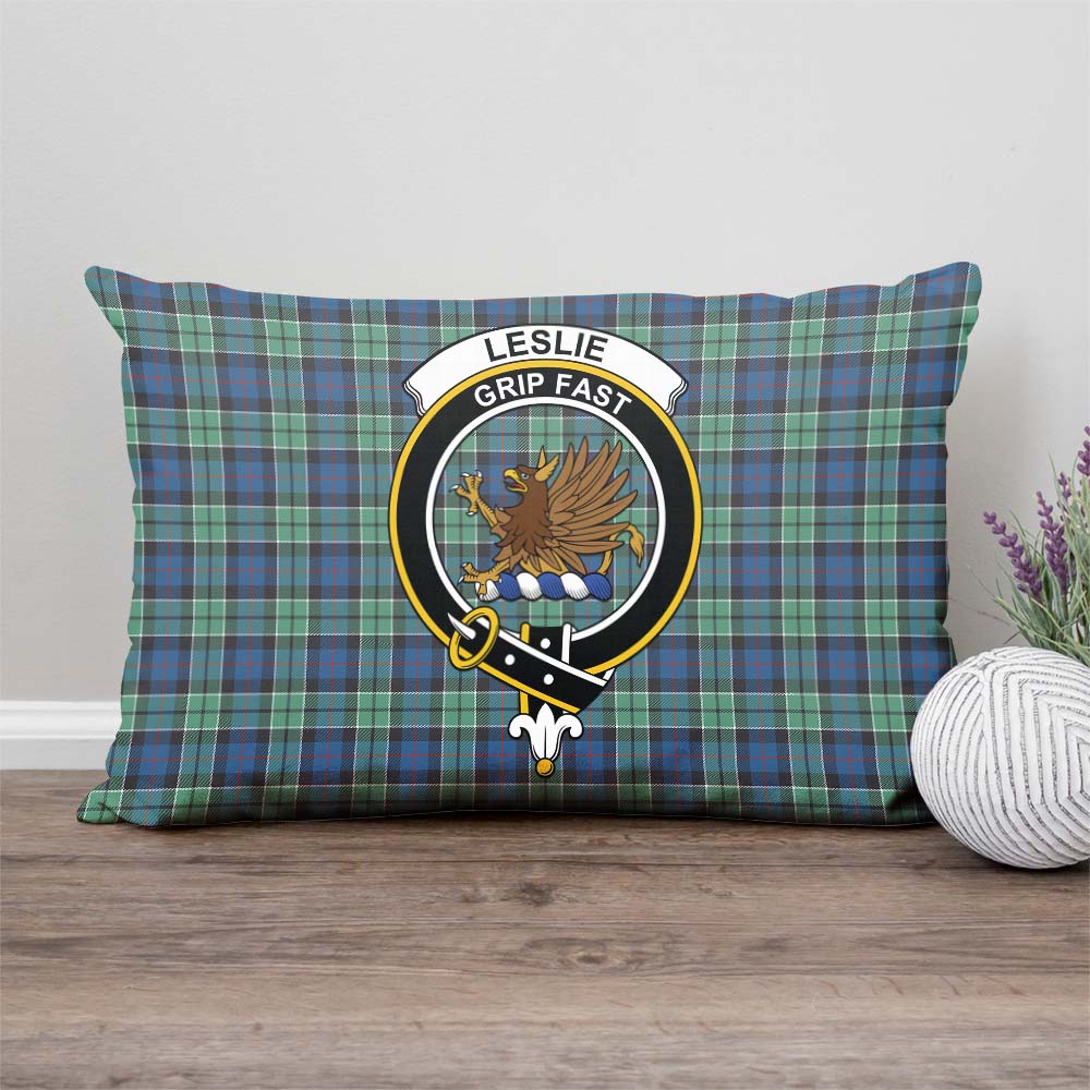 Leslie Hunting Ancient Tartan Pillow Cover with Family Crest Rectangle Pillow Cover - Tartanvibesclothing