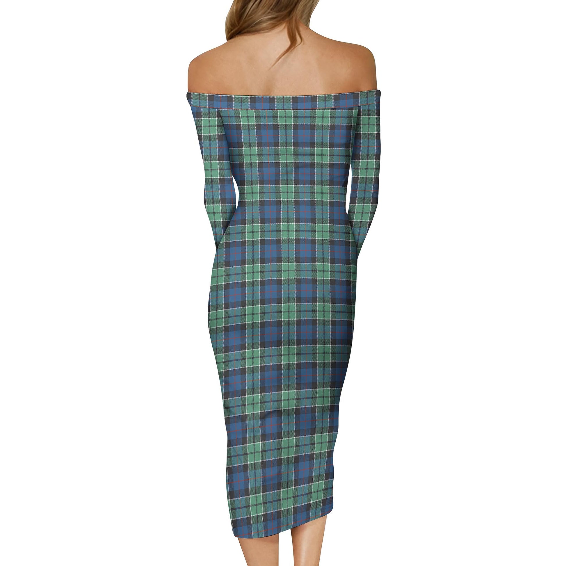 Leslie Hunting Ancient Tartan Off Shoulder Lady Dress - Tartanvibesclothing