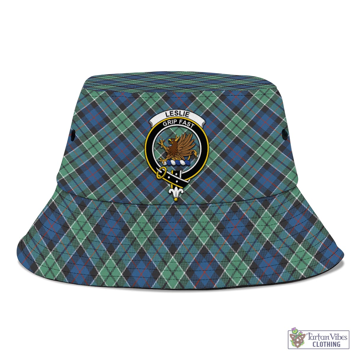 Tartan Vibes Clothing Leslie Hunting Ancient Tartan Bucket Hat with Family Crest