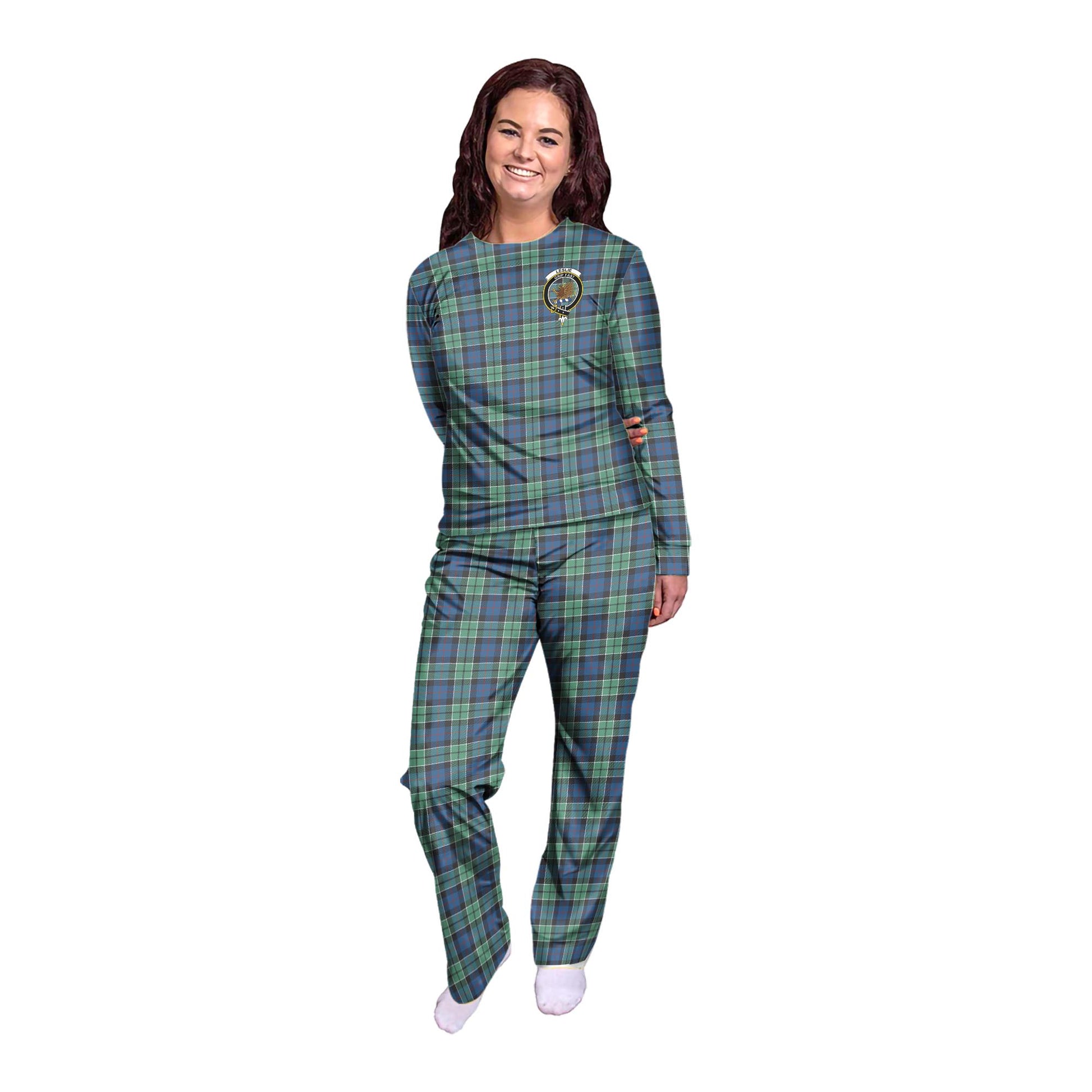 Leslie Hunting Ancient Tartan Pajamas Family Set with Family Crest - Tartanvibesclothing