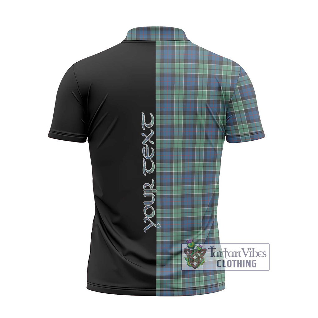 Leslie Hunting Ancient Tartan Zipper Polo Shirt with Family Crest and Half Of Me Style - Tartanvibesclothing Shop