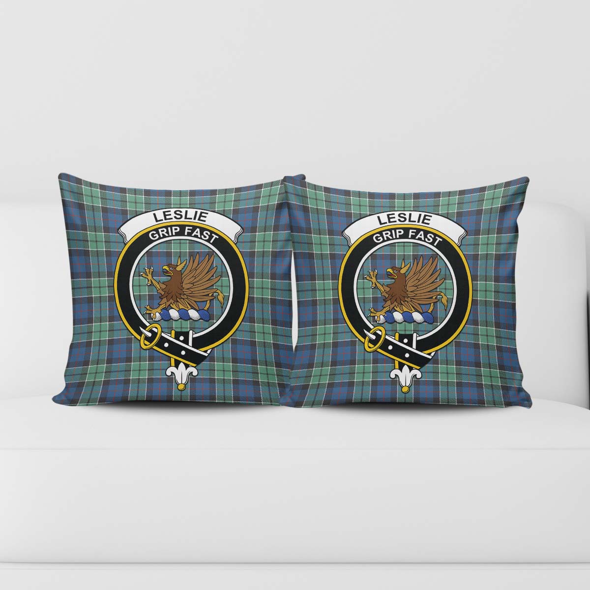 Leslie Hunting Ancient Tartan Pillow Cover with Family Crest - Tartanvibesclothing