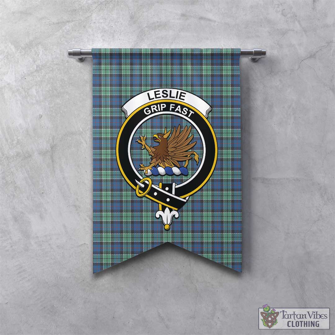 Tartan Vibes Clothing Leslie Hunting Ancient Tartan Gonfalon, Tartan Banner with Family Crest