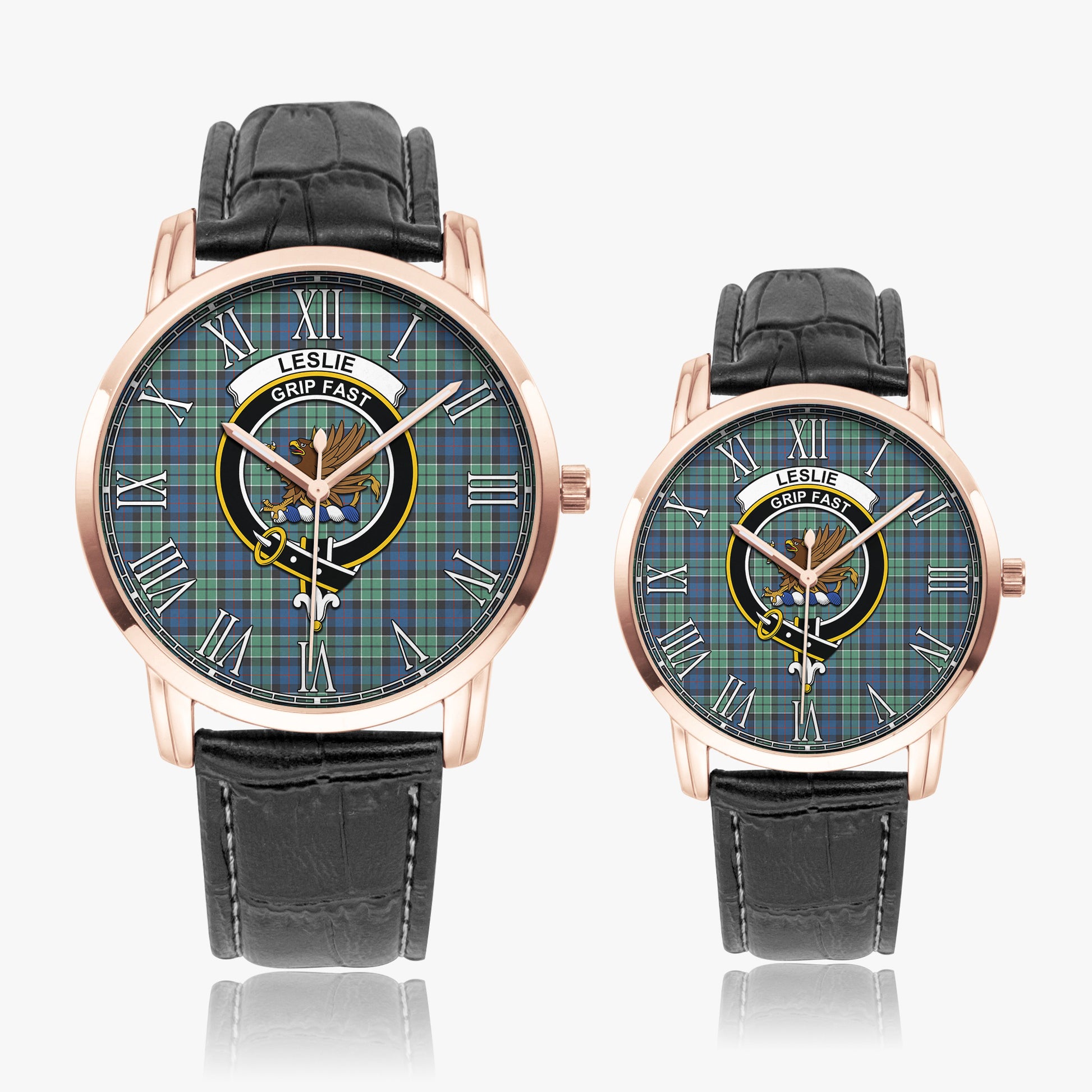 Leslie Hunting Ancient Tartan Family Crest Leather Strap Quartz Watch - Tartanvibesclothing