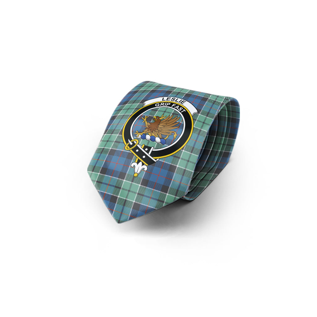 Leslie Hunting Ancient Tartan Classic Necktie with Family Crest - Tartan Vibes Clothing