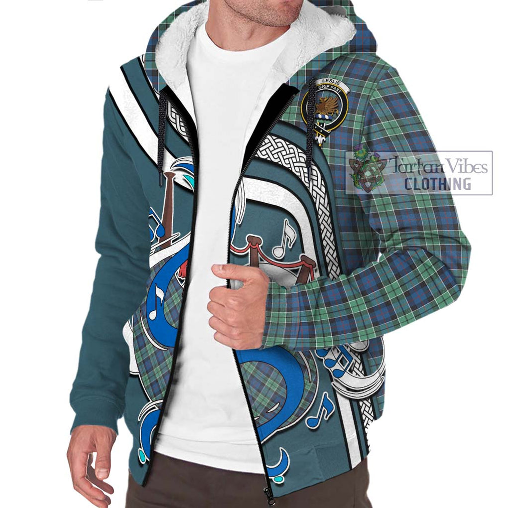 Leslie Hunting Ancient Tartan Sherpa Hoodie with Epic Bagpipe Style Unisex - Tartanvibesclothing Shop