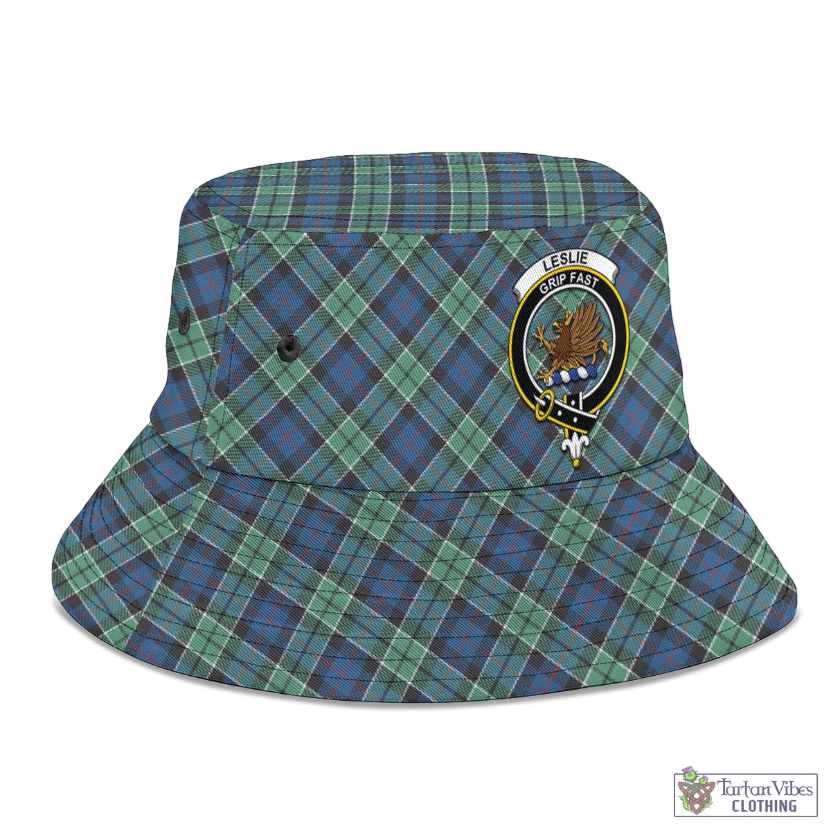 Tartan Vibes Clothing Leslie Hunting Ancient Tartan Bucket Hat with Family Crest