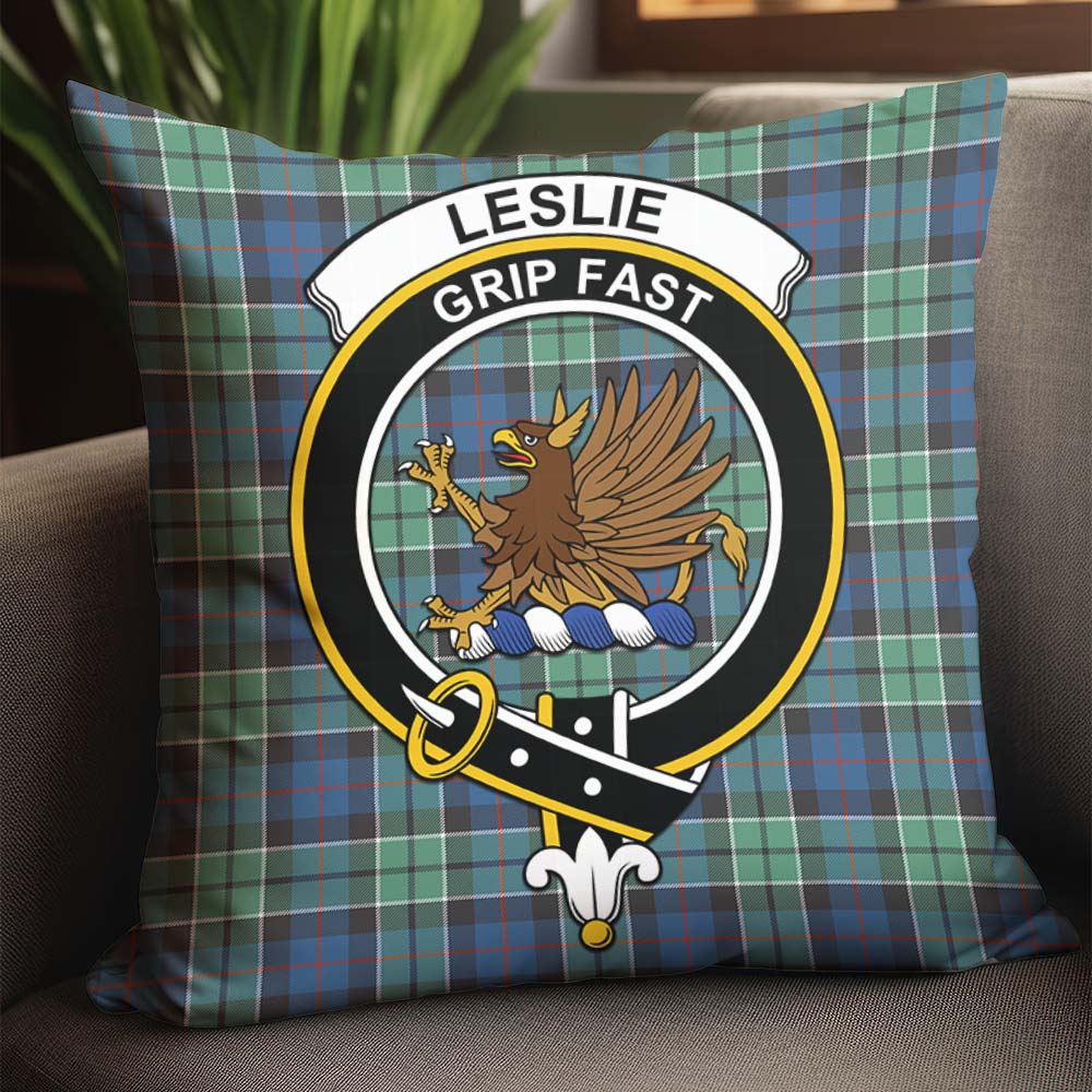 Leslie Hunting Ancient Tartan Pillow Cover with Family Crest - Tartanvibesclothing