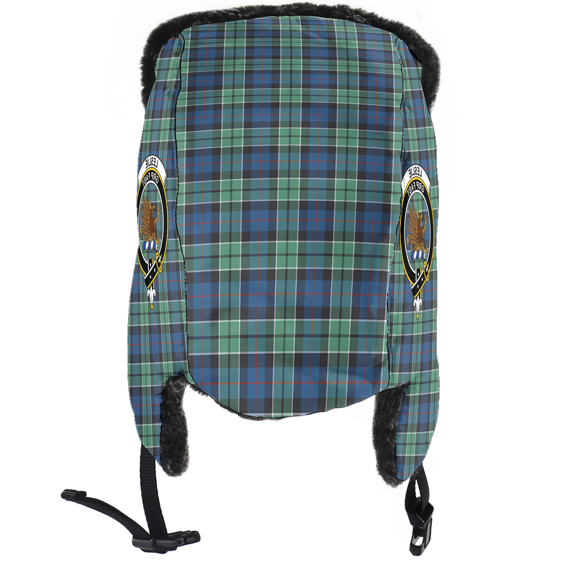 Leslie Hunting Ancient Tartan Winter Trapper Hat with Family Crest - Tartanvibesclothing