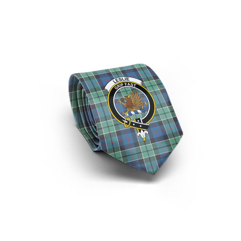 Leslie Hunting Ancient Tartan Classic Necktie with Family Crest - Tartan Vibes Clothing