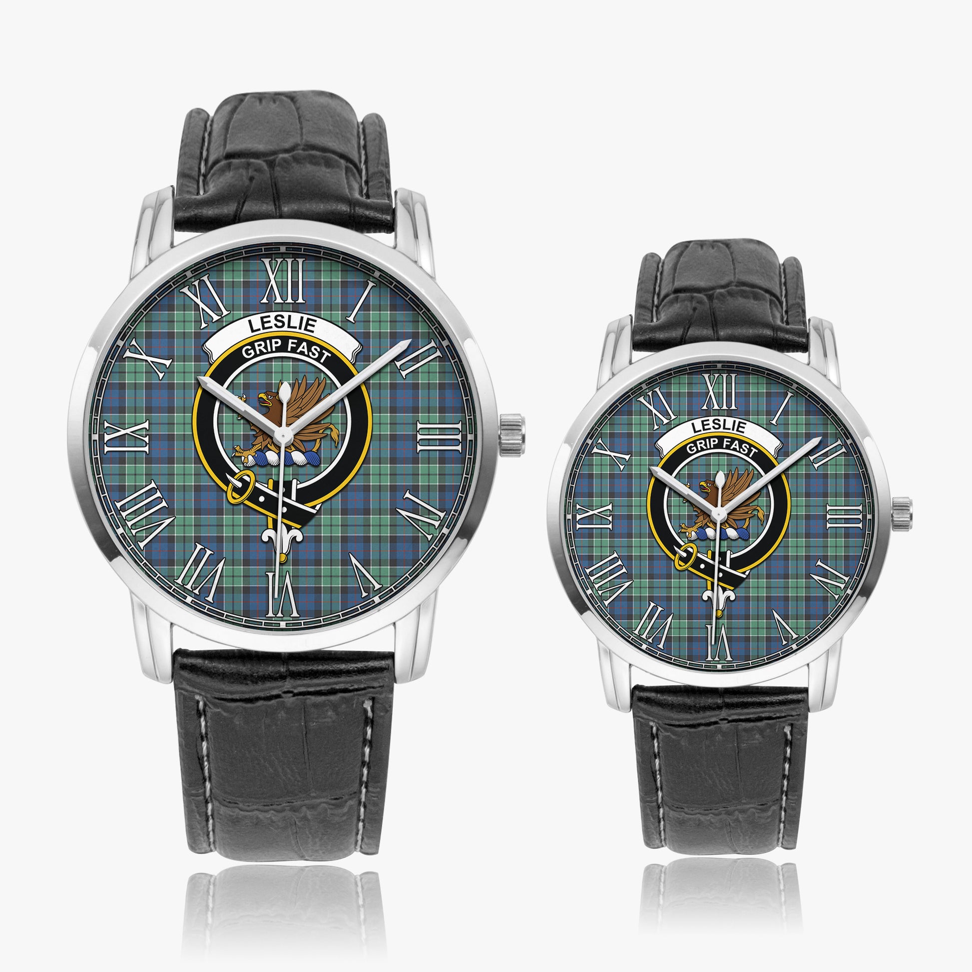 Leslie Hunting Ancient Tartan Family Crest Leather Strap Quartz Watch - Tartanvibesclothing