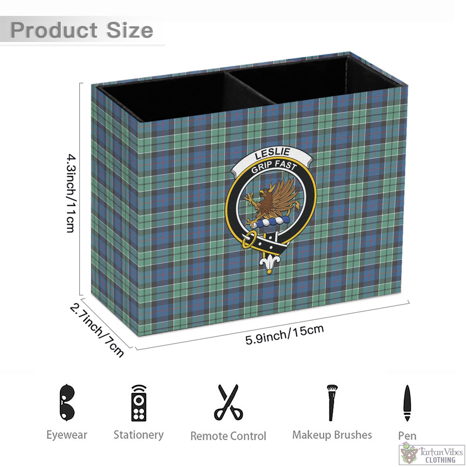 Tartan Vibes Clothing Leslie Hunting Ancient Tartan Pen Holder with Family Crest