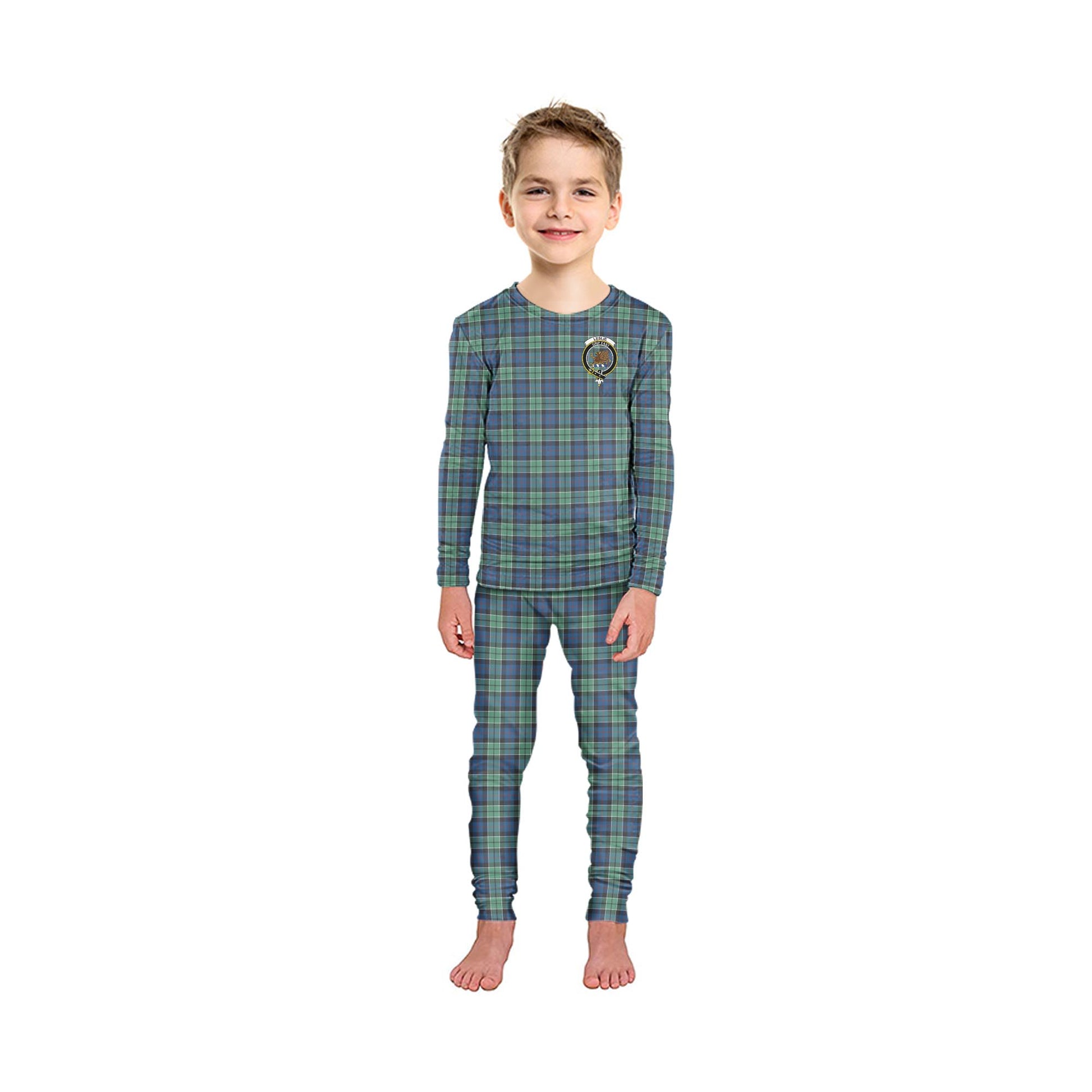 Leslie Hunting Ancient Tartan Pajamas Family Set with Family Crest - Tartanvibesclothing