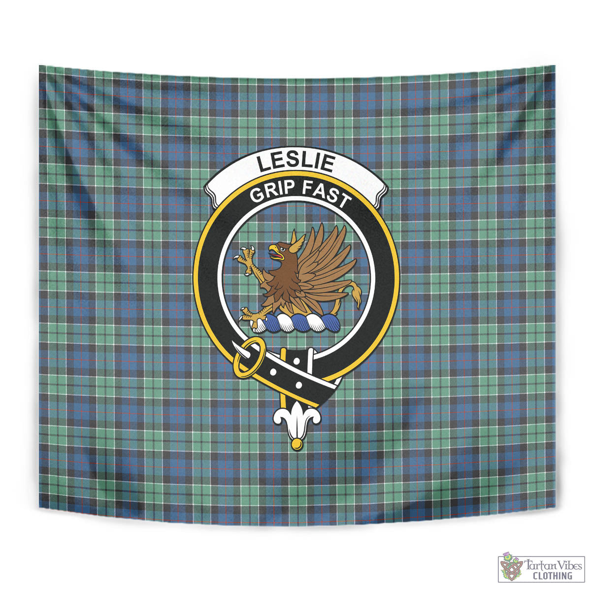 Tartan Vibes Clothing Leslie Hunting Ancient Tartan Tapestry Wall Hanging and Home Decor for Room with Family Crest