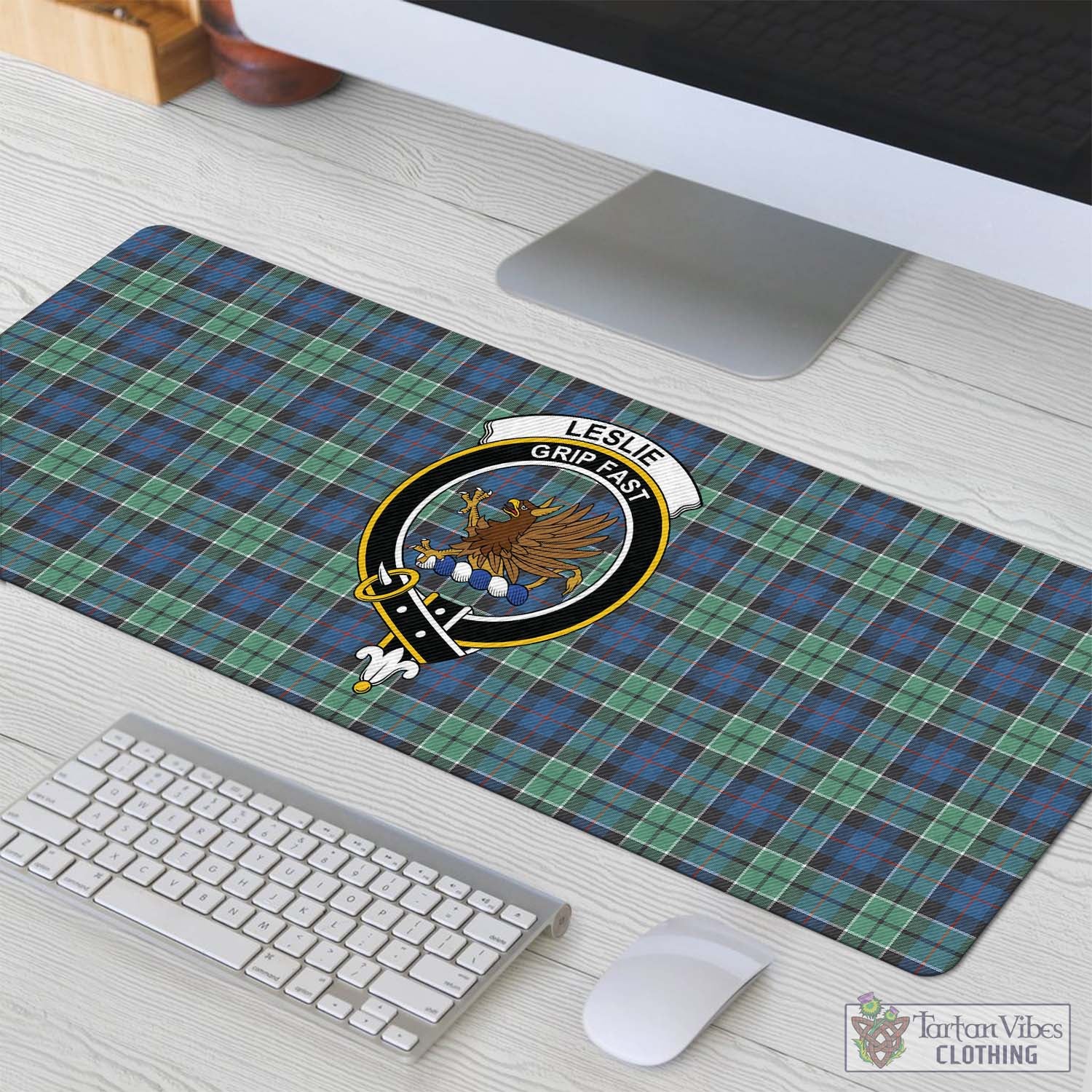 Tartan Vibes Clothing Leslie Hunting Ancient Tartan Mouse Pad with Family Crest