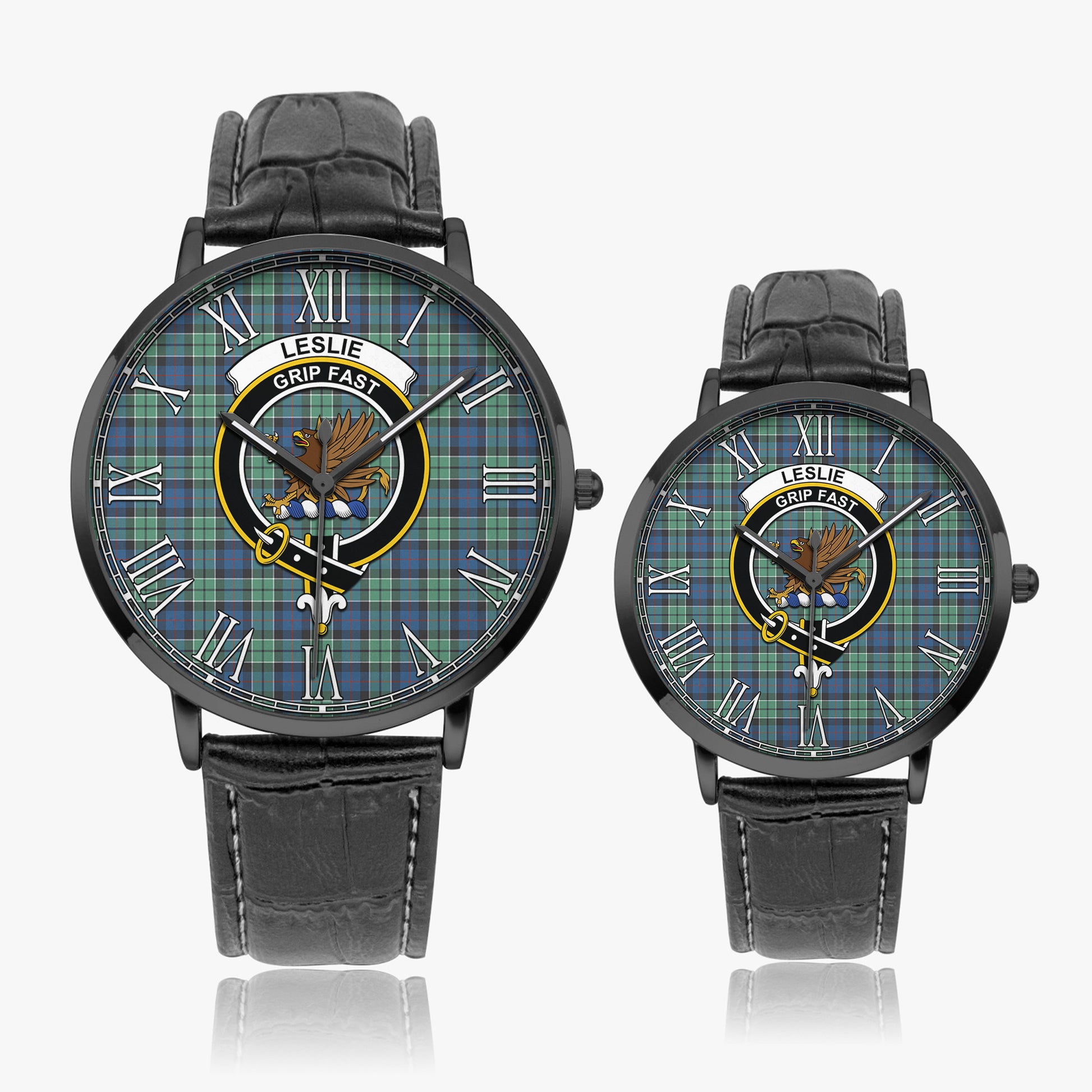 Leslie Hunting Ancient Tartan Family Crest Leather Strap Quartz Watch - Tartanvibesclothing