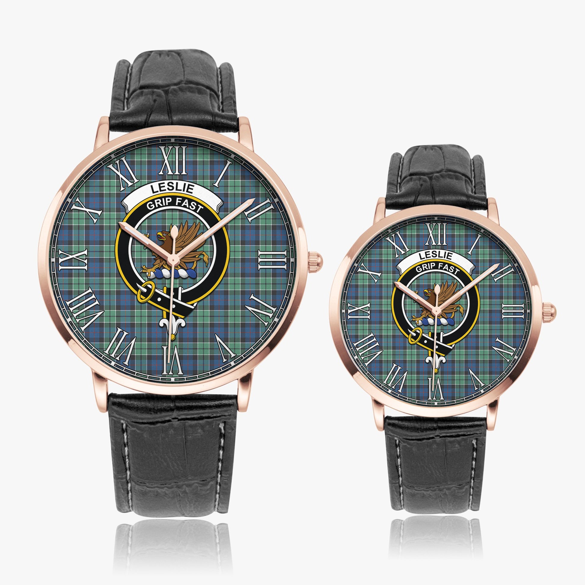 Leslie Hunting Ancient Tartan Family Crest Leather Strap Quartz Watch - Tartanvibesclothing