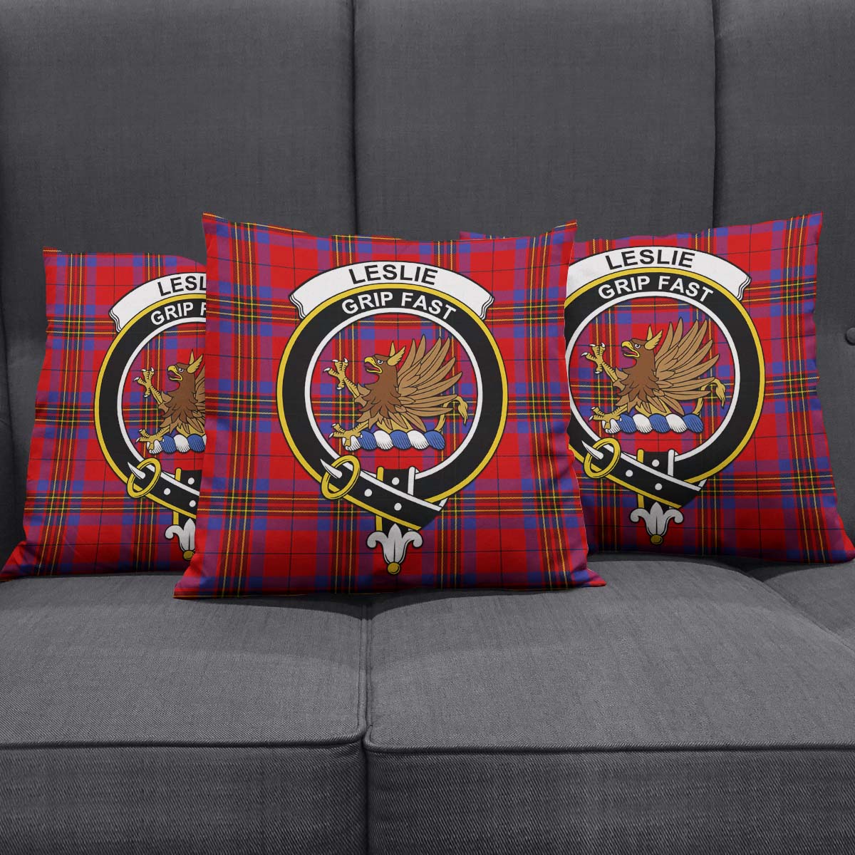 Leslie Modern Tartan Pillow Cover with Family Crest Square Pillow Cover - Tartanvibesclothing